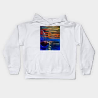 Out sailing at sunset. Red sky Kids Hoodie